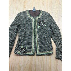 Rabbit Rabbit Rabbit Designs Tweed Blazer Sz 6 Browns Greens Embellished